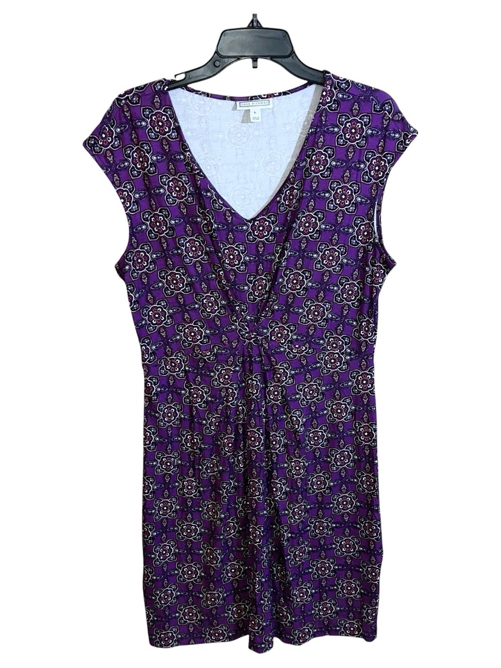Dana Buchman Twist-Front Sheath Sleeveless Dress Women’s L Purple Black